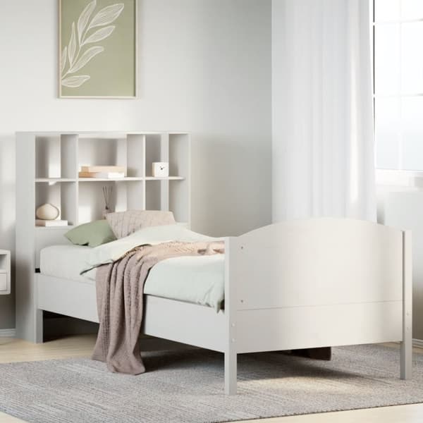 seng med reol uden madras 90x190 cm massivt fyrretræ hvid
