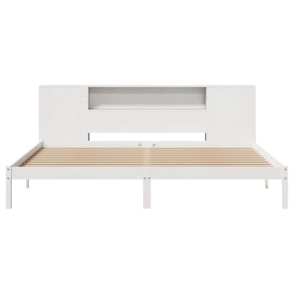 seng med reol uden madras 200x200 cm massivt fyrretræ hvid
