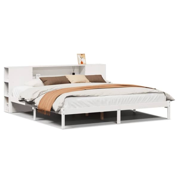seng med reol uden madras 200x200 cm massivt fyrretræ hvid