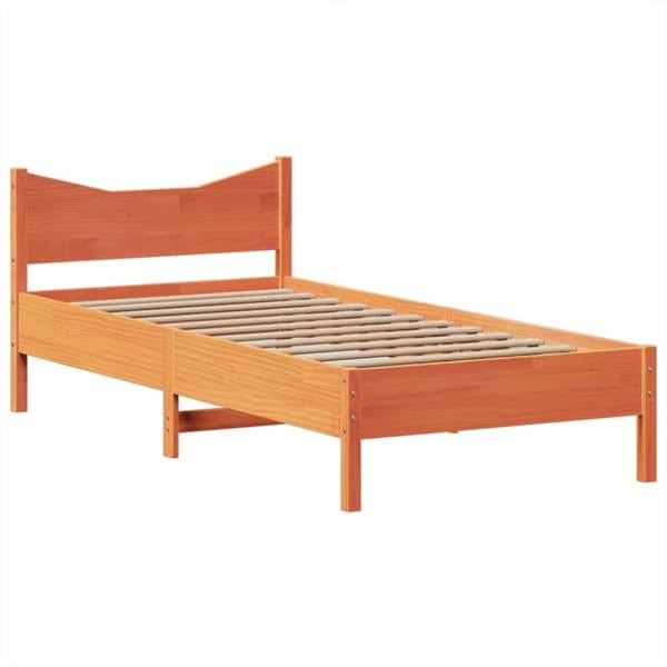 Sängram utan madrass vaxad brun 90x190 cm massiv furu