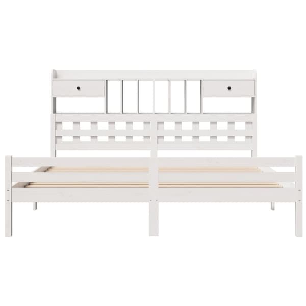 Sänky kirjahyllyllä ei patjaa valkoinen 200x200 cm täysi mänty