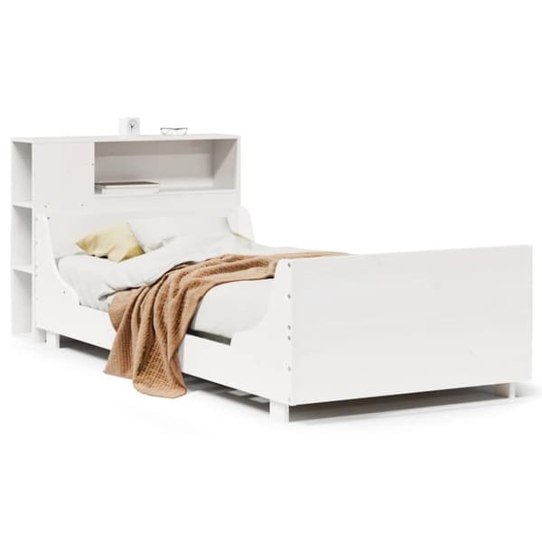 sengeramme uden madras 75x190 cm massivt fyrretræ hvid