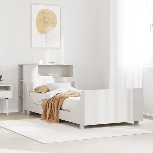 sengeramme uden madras 75x190 cm massivt fyrretræ hvid
