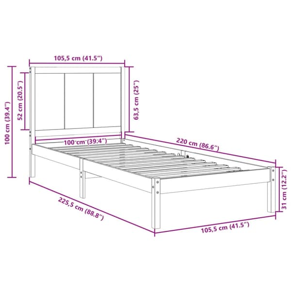 ekstra lang sengeramme uden madras 100x220 cm massivt træ