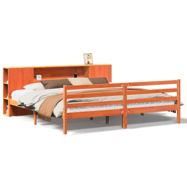 seng med reol uden madras 200x200cm massivt fyrretræ gyldenbrun
