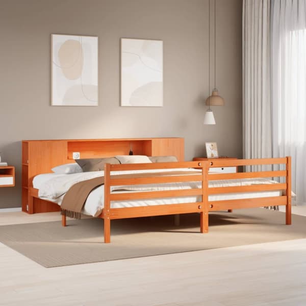 seng med reol uden madras 200x200cm massivt fyrretræ gyldenbrun