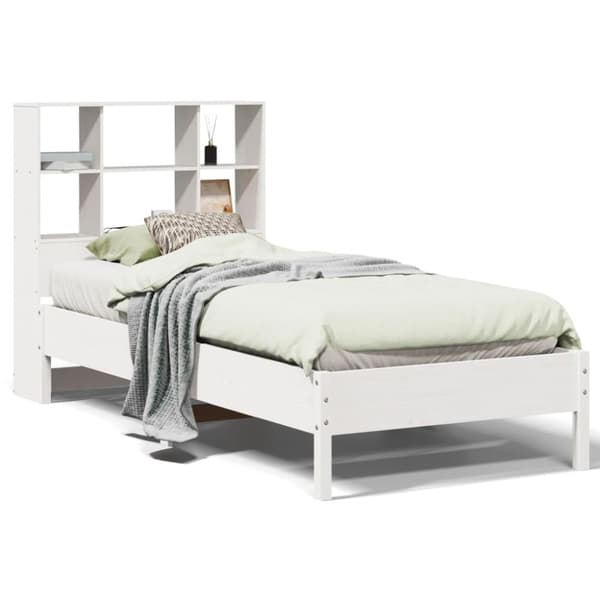 seng med reol uden madras 90x190 cm massivt fyrretræ hvid