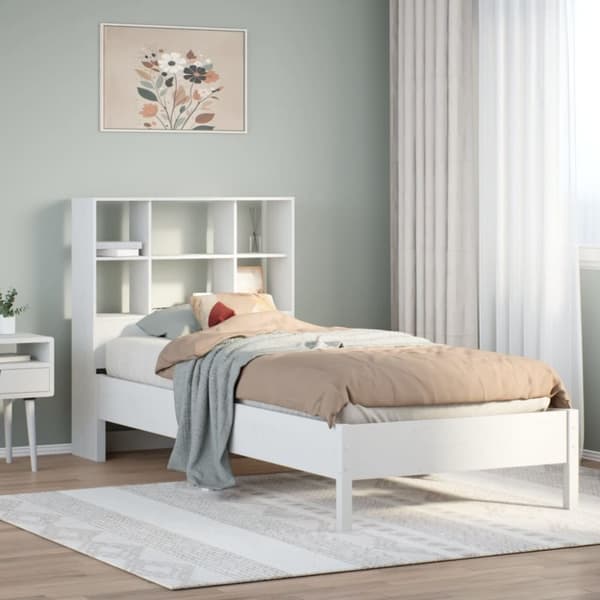 seng med reol uden madras 90x190 cm massivt fyrretræ hvid