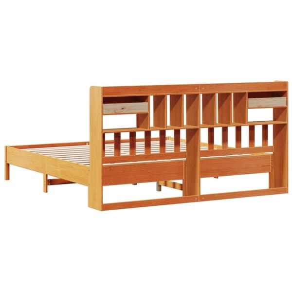 Sänky kirjahyllyllä ei patjaa vahanrusk. 200x200 cm täysi mänty