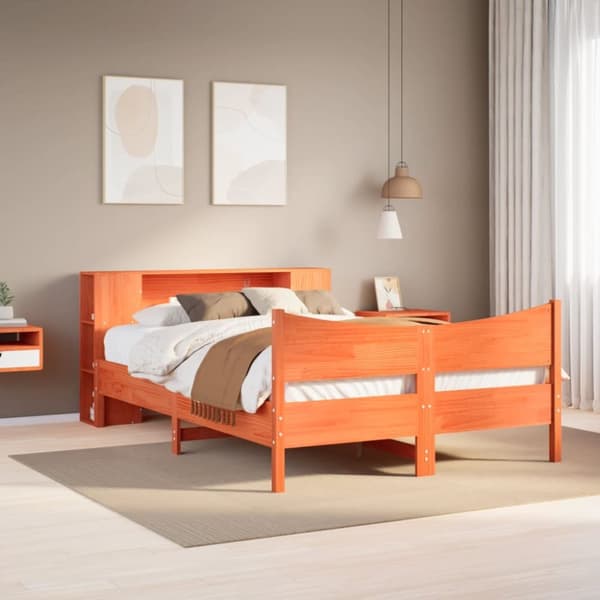 Sängram utan madrass vaxbrun 135x190 cm massiv furu