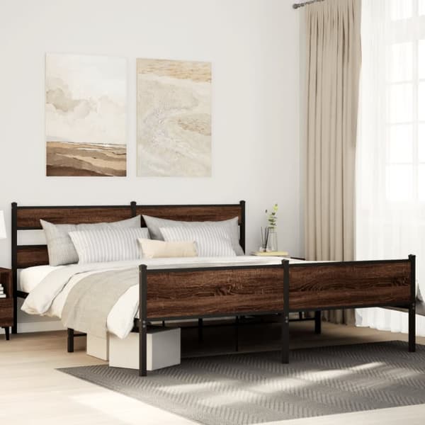 sengeramme uden madras 200x200 cm metal brun egetræsfarve