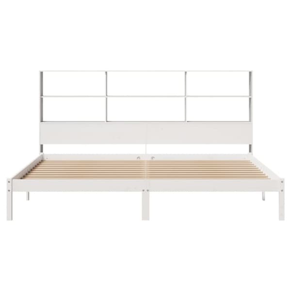 Säng med bokhylla utan madrass vit 200x200cm massiv furu