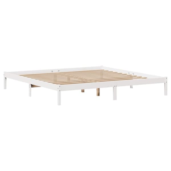 Säng med bokhylla utan madrass vit 200x200cm massiv furu
