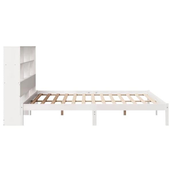 Säng med bokhylla utan madrass vit 200x200cm massiv furu