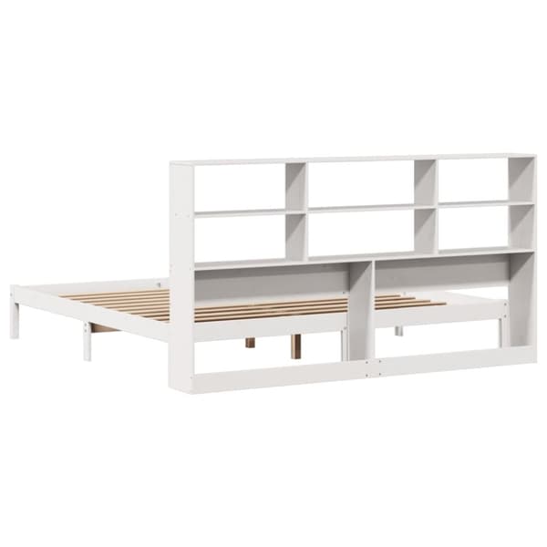Säng med bokhylla utan madrass vit 200x200cm massiv furu