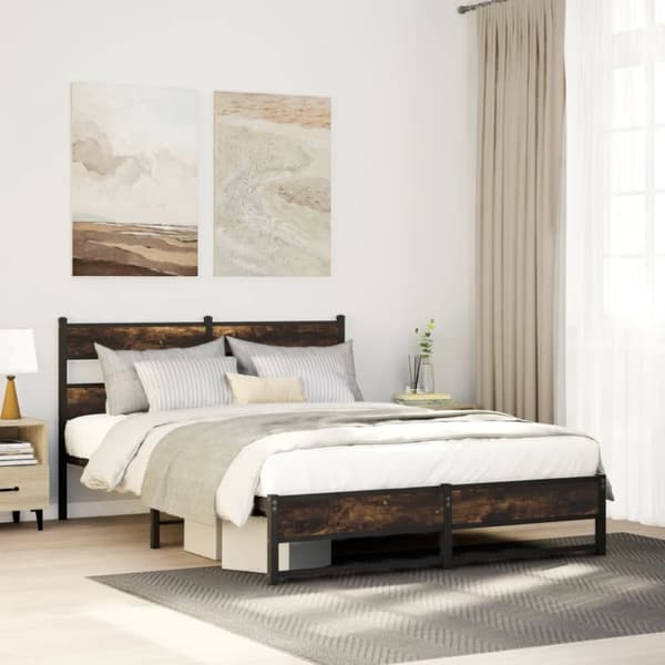 sengeramme uden madras 140x200 cm metal røget egetræsfarve