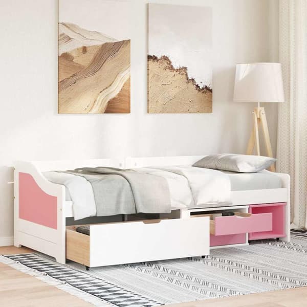 daybed med tre skuffer uden madras IRUN hvid&lyserød 90x200 cm