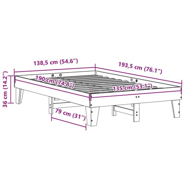 sengeramme uden madras 135x190 cm massivt fyrretræ hvid