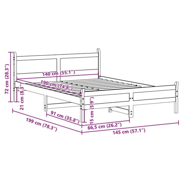 sengeramme uden madras 140x190 cm massivt fyrretræ