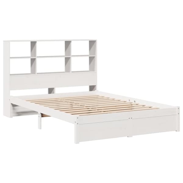 Säng med bokhylla utan madrass vit 120x200 cm massiv furu