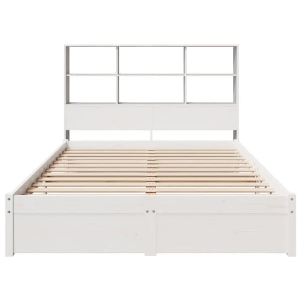 Säng med bokhylla utan madrass vit 120x200 cm massiv furu