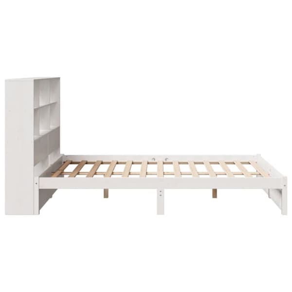 Säng med bokhylla utan madrass vit 120x200 cm massiv furu