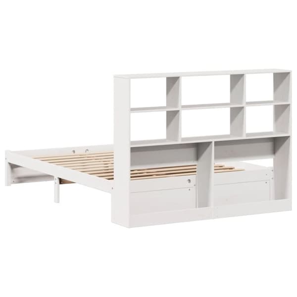 Säng med bokhylla utan madrass vit 120x200 cm massiv furu