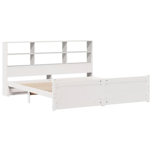 seng med reol uden madras 200x200 cm massivt fyrretræ hvid