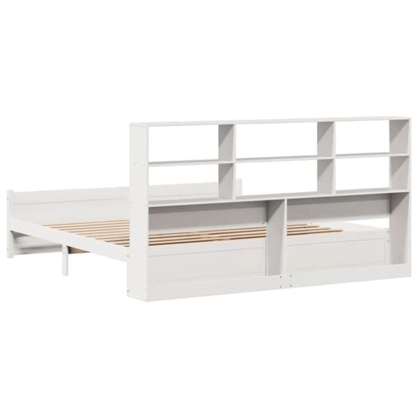 seng med reol uden madras 200x200 cm massivt fyrretræ hvid