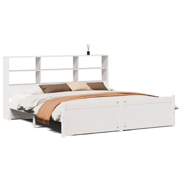 seng med reol uden madras 200x200 cm massivt fyrretræ hvid