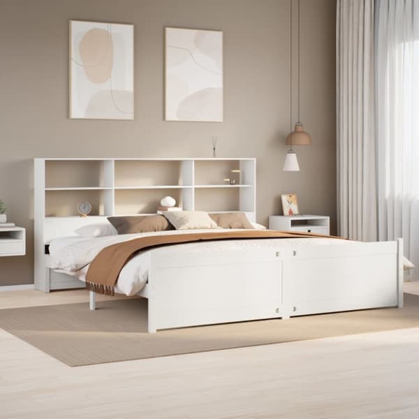 seng med reol uden madras 200x200 cm massivt fyrretræ hvid