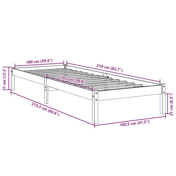 ekstra lang sengeramme uden madras 100x210 cm massivt fyrretræ