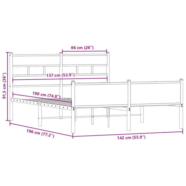Sängram utan madrass rökfärgad ek 137x190 cm konstruerad trä