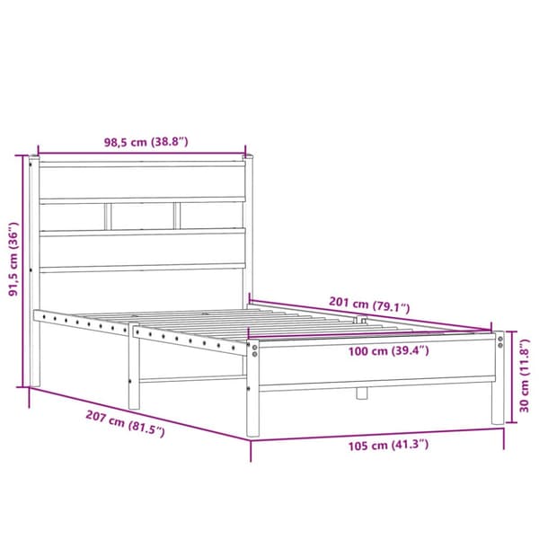 sengeramme 100x200 cm uden madras konstrueret træ sonoma-eg