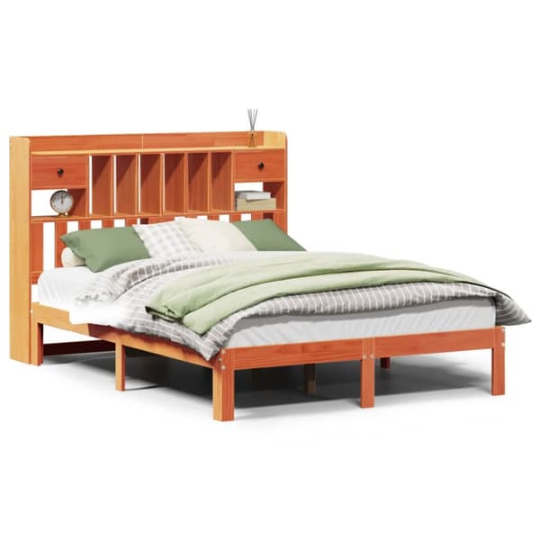 seng med reol uden madras 140x190cm massivt fyrretræ gyldenbrun