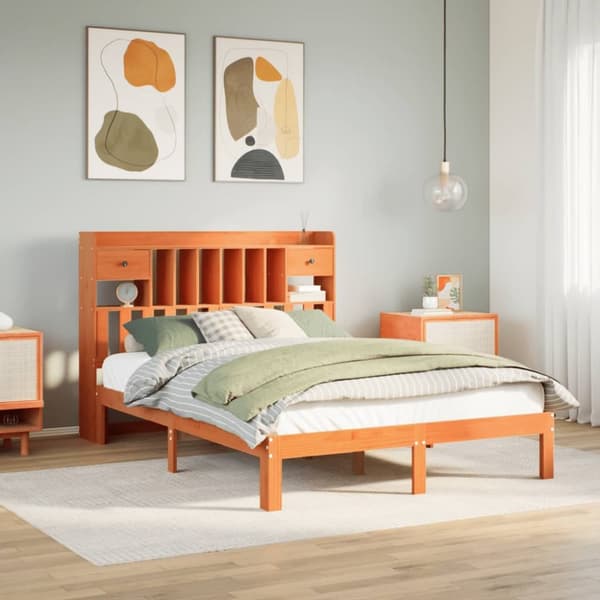 seng med reol uden madras 140x190cm massivt fyrretræ gyldenbrun