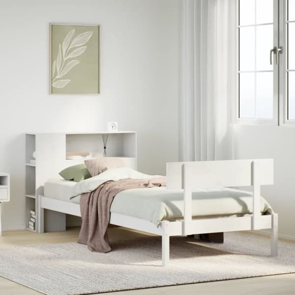 seng med reol uden madras 100x200 cm massivt fyrretræ hvid