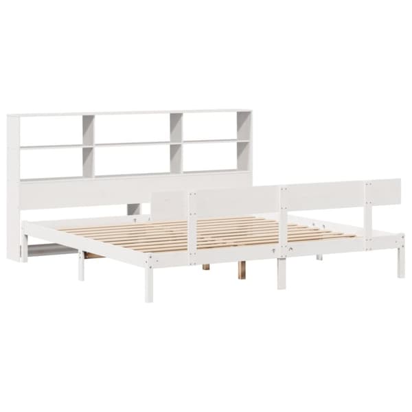 Sänky kirjahyllyllä ei patjaa valkoinen 200x200 cm täysi mänty