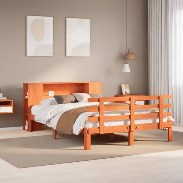 seng med reol uden madras 150x200cm massivt fyrretræ gyldenbrun