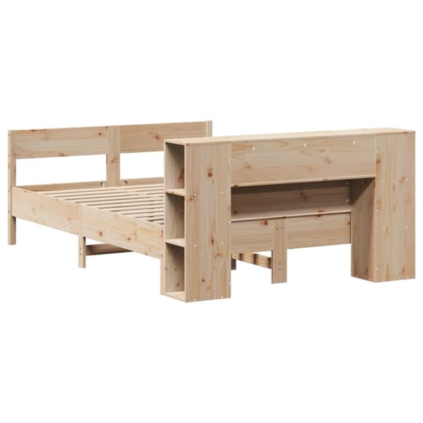 Säng med bokhylla utan madrass 150x200cm massiv furu