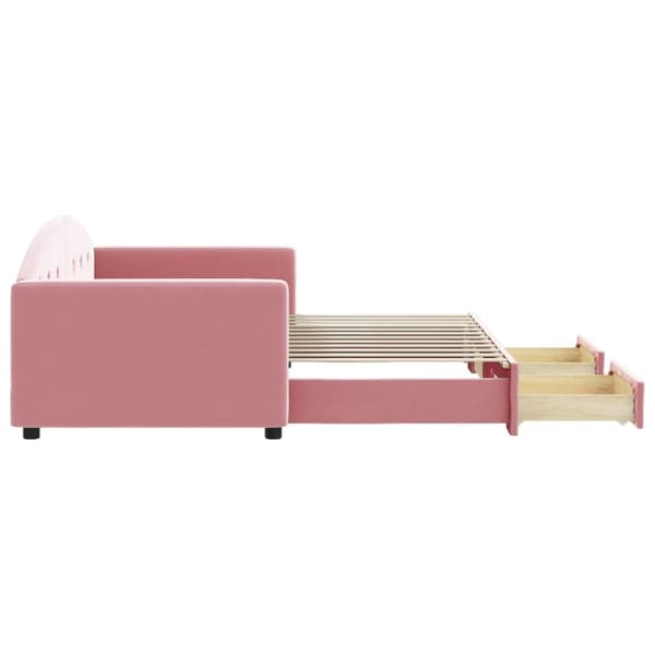daybed med udtræk og skuffer 90x200 cm velour lyserød