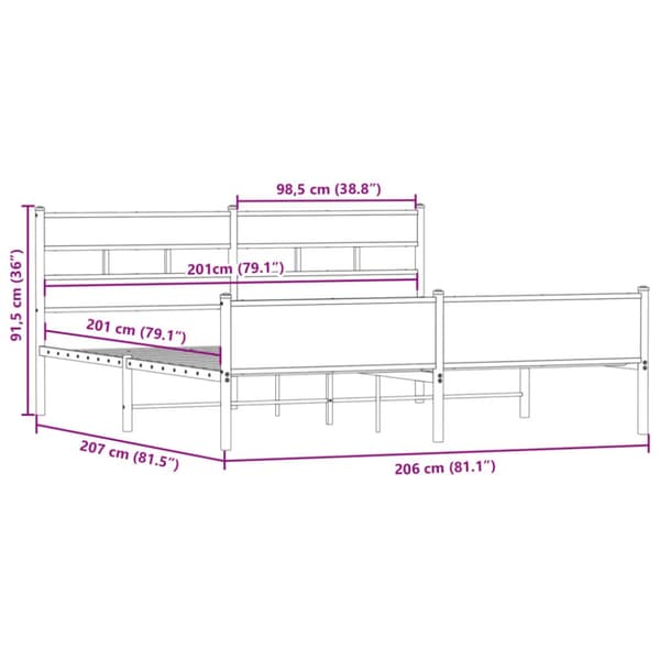sengeramme uden madras 200x200 cm metal røget egetræsfarve
