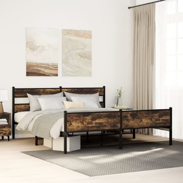 sengeramme uden madras 200x200 cm metal røget egetræsfarve