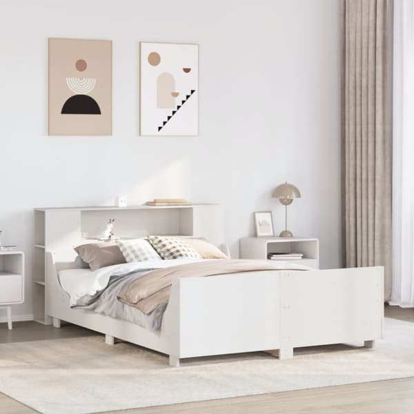 sengeramme uden madras 120x190 cm massivt fyrretræ hvid