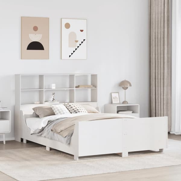 Sänky kirjahyllyllä ei patjaa valkoinen 120x200 cm täysi puu