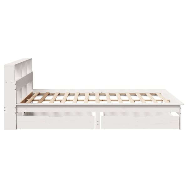Säng med bokhylla utan madrass vit 135x190cm massiv furu