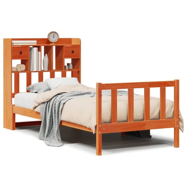 seng med reol uden madras 75x190 cm massivt fyrretræ gyldenbrun