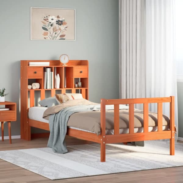 seng med reol uden madras 75x190 cm massivt fyrretræ gyldenbrun
