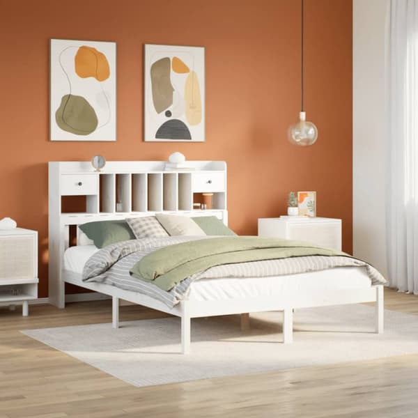 seng med reol uden madras 160x200 cm massivt fyrretræ hvid
