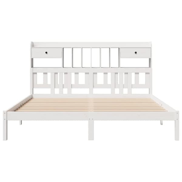Sänky kirjahyllyllä ei patjaa valkoinen 200x200 cm täysi mänty